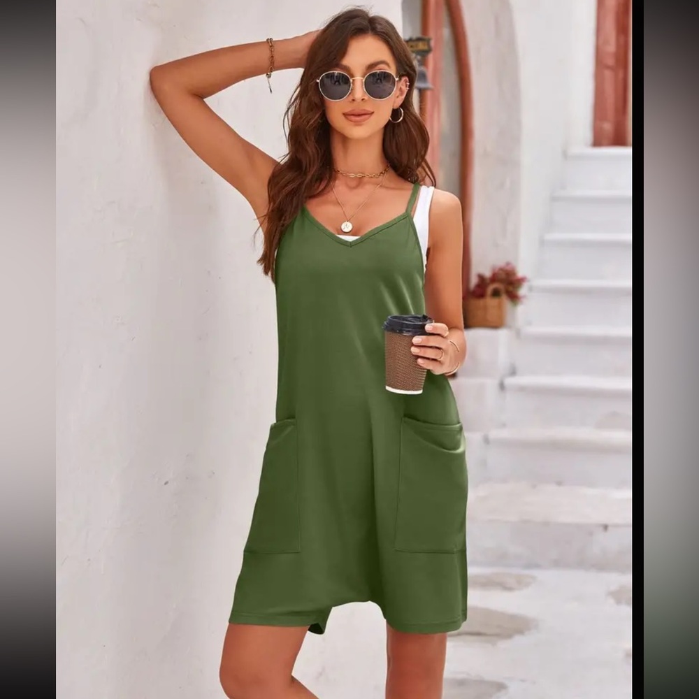 ARMY GREEN Cami Shorts Romper - Picture 3 of 5